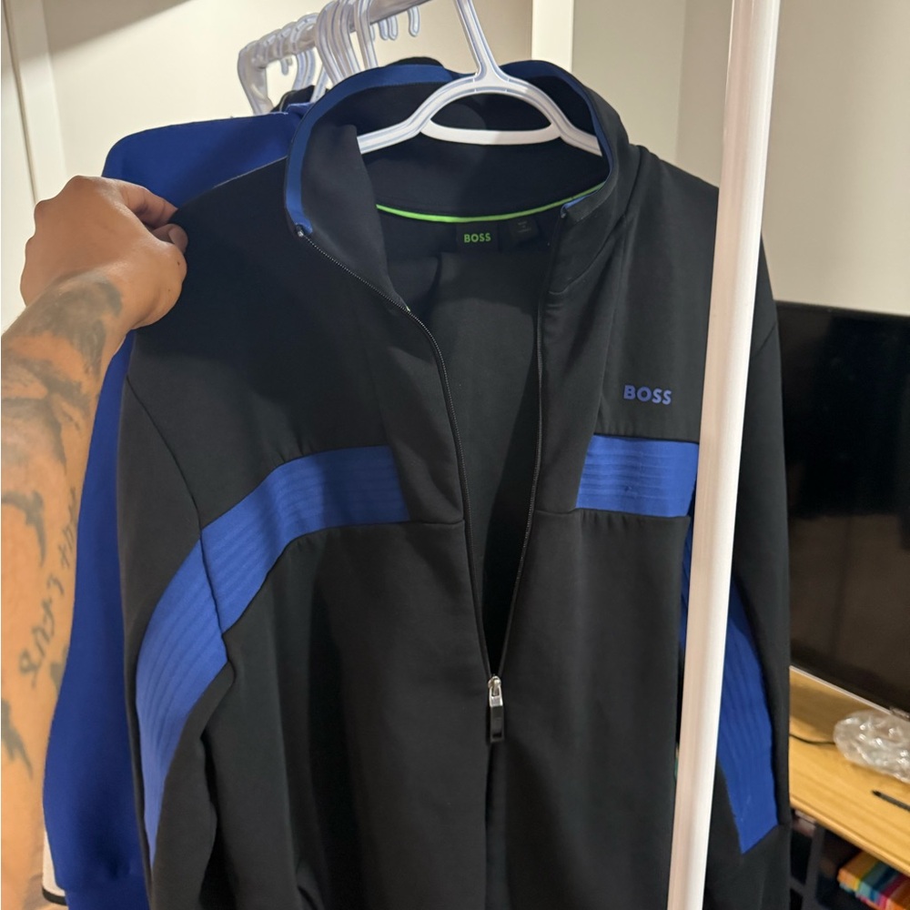 Boss Black and Blue Windbreaker Sporty Zip-Up